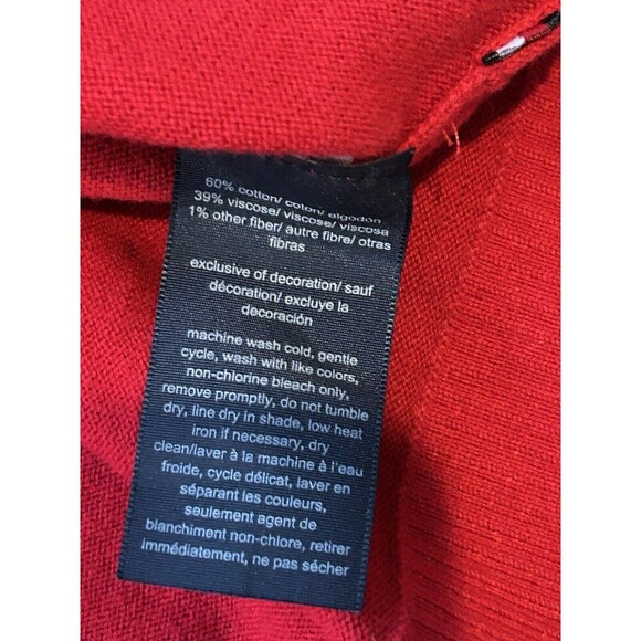 Women’s Size Large Red Tommy Hilfiger Cable-Knit V Neck Sweater Top Red. - Picture 6 of 8